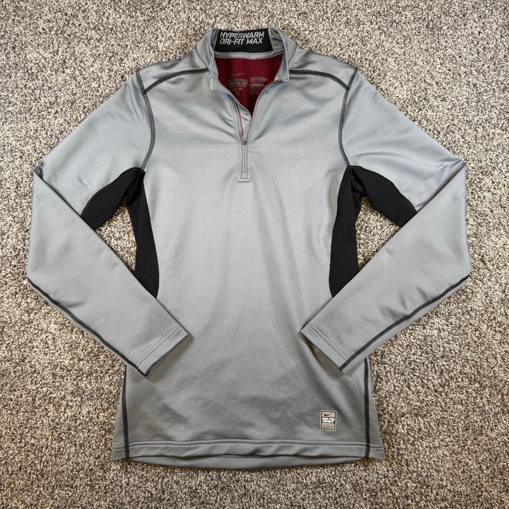 Nike Pro Combat Hyperwarm Q-Zip Pullover Women Small Gray DriFit Max Performance